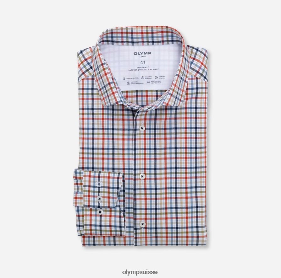 luxor 24/7 modern fit, chemise business, kent moderne, rouge orange OLYMP vêtements VVP4DB1371