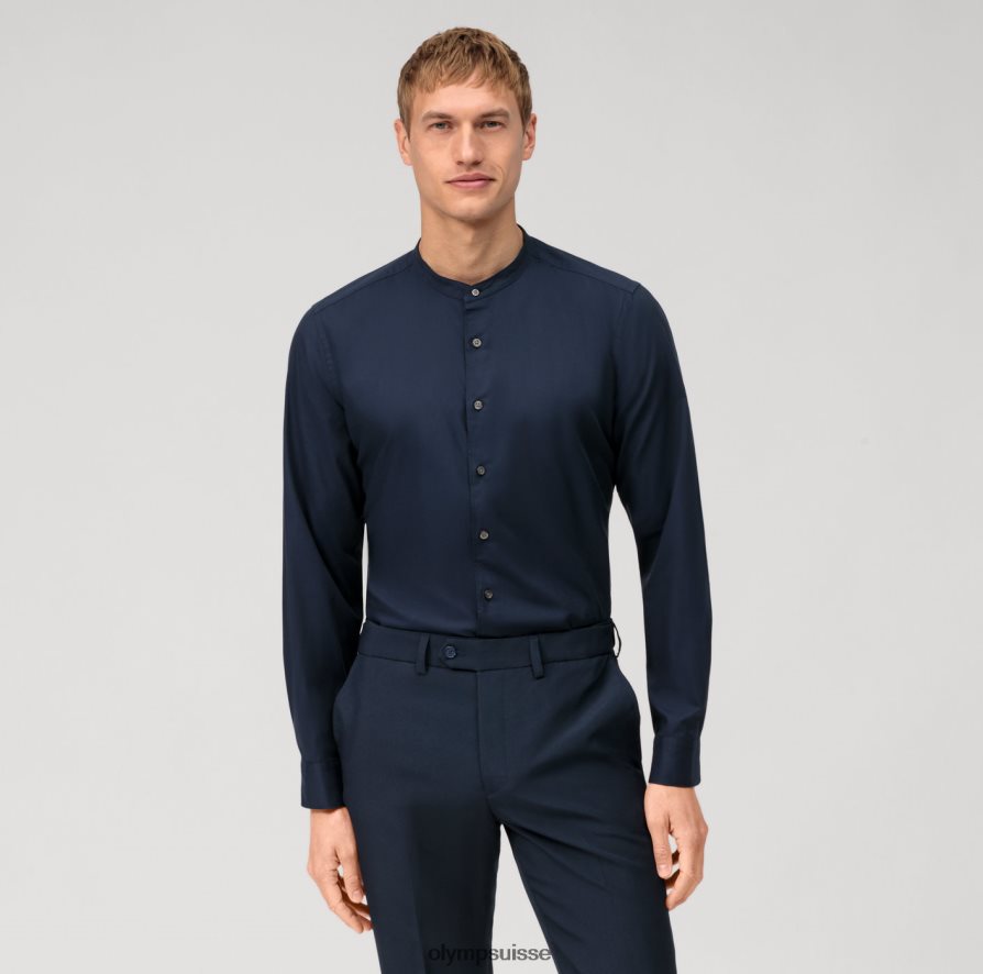 vêtement de niveau cinq, coupe corporelle lavée, chemise business, col montant, marine OLYMP vêtements VVP4DB458