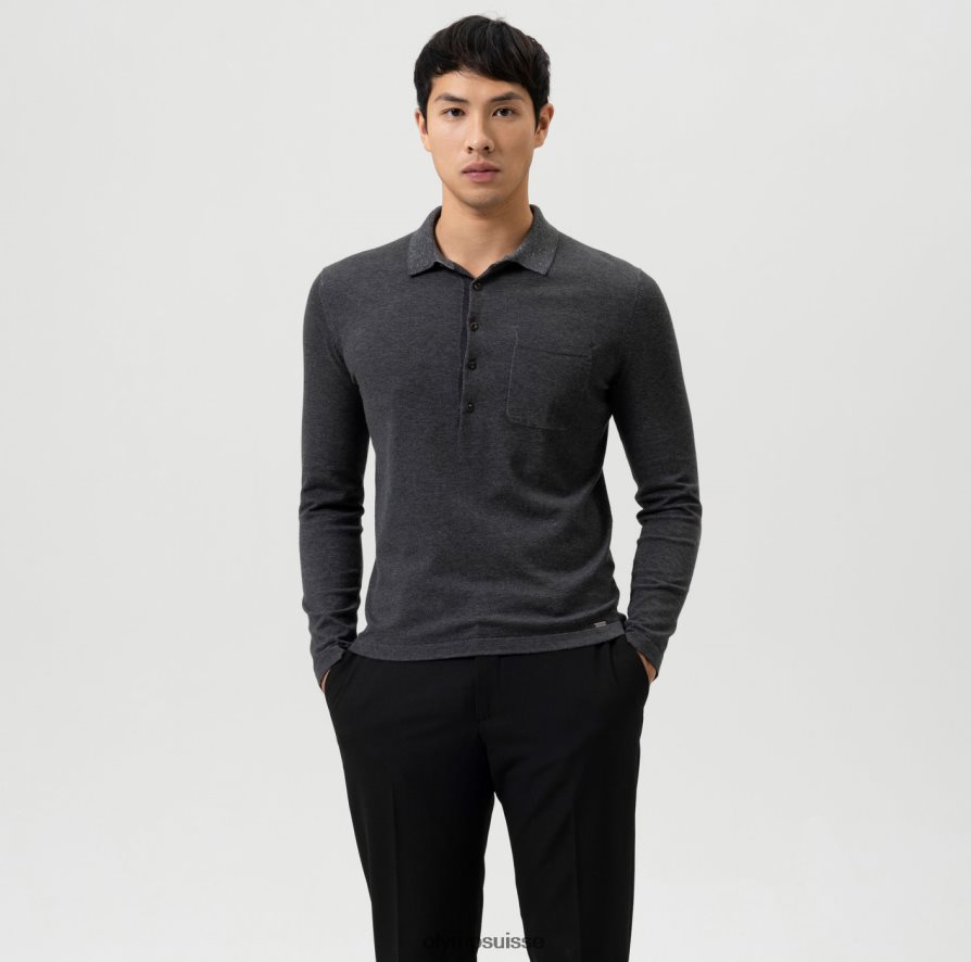 niveau cinq tricot body fit, col polo, anthracite OLYMP vêtements VVP4DB1754