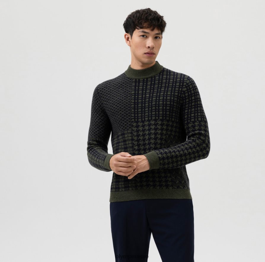 niveau cinq tricots body fit, pull col montant, olive OLYMP vêtements VVP4DB1858