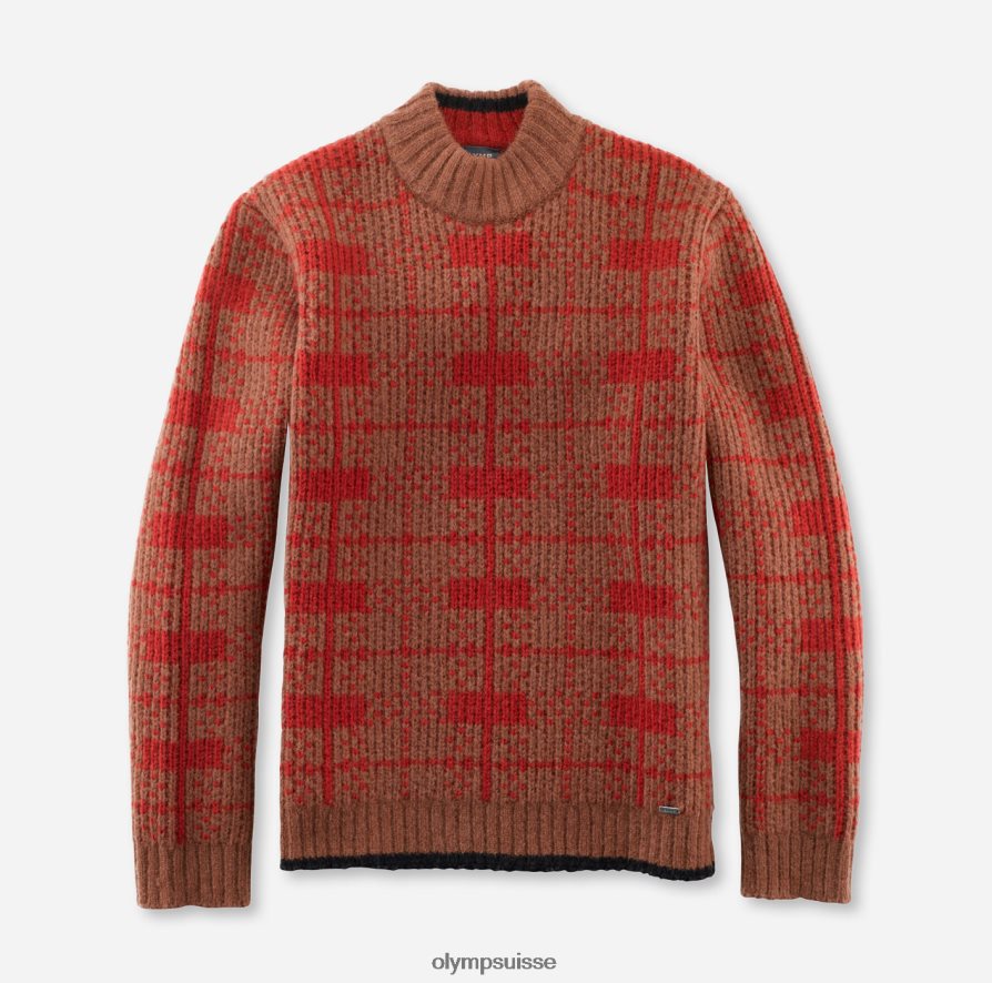 tricot coupe moderne, pull col montant, marron rougeâtre OLYMP vêtements VVP4DB1877