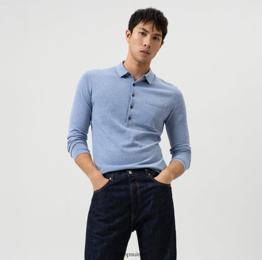 tricot niveau cinq body fit, col polo, ciel OLYMP vêtements VVP4DB1747