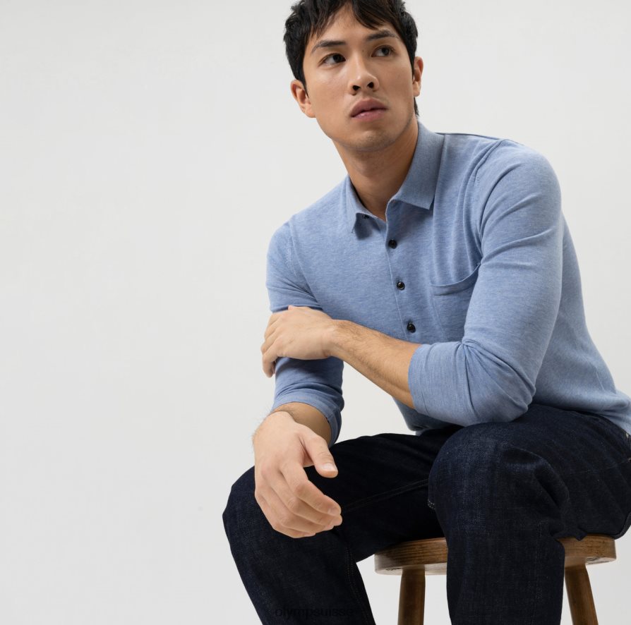 tricot niveau cinq body fit, col polo, ciel OLYMP vêtements VVP4DB1747